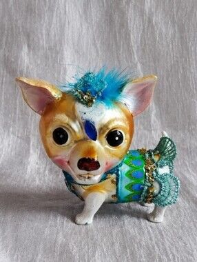 BestPysanky Chihuahua Peacock Dog Mercury Glass Vintage Christmas Ornament